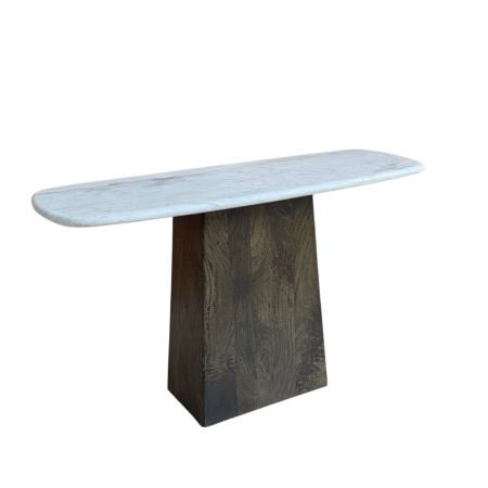 Mobilier - Consolă din marmură albă cu bază din lemn de mango