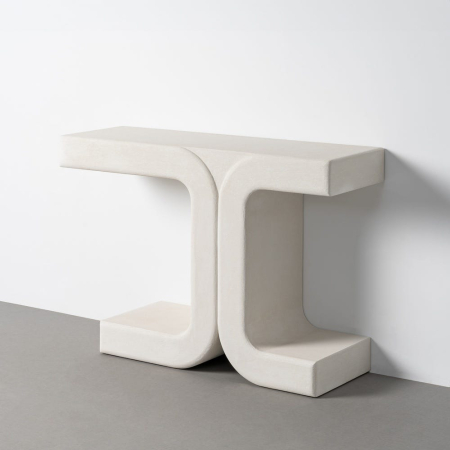 Consolă din MDF alb cu formă geometrică curbată