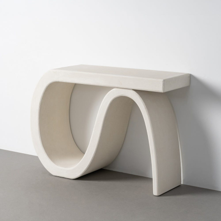 Consolă din MDF alb cu formă sculpturală curbată