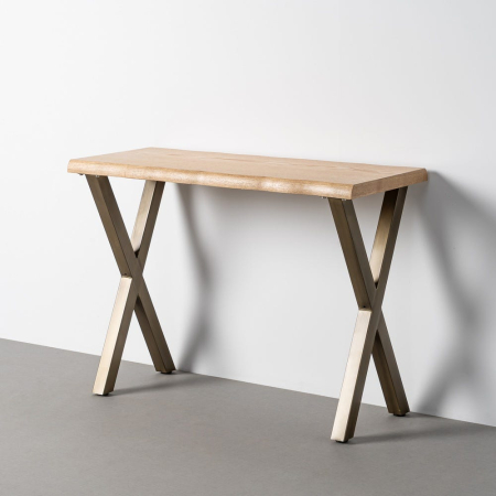 Console - Consolă cu blat cu aspect de lemn si picioare metalice in forma de X