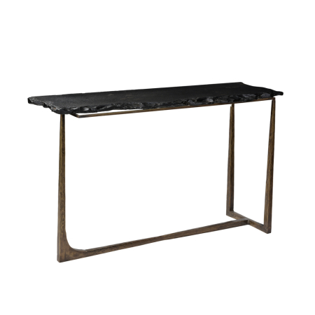 Mobilier - Consolă din piatră neagră cu muchie brută și bază metalică