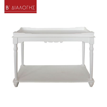 Console - Consolă La Poupee alb antichizat cu raft și detalii sculptate – stil clasic