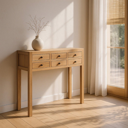 Mobilier - Consolă lemn mindi cu 6 sertare – vedere frontală compactă