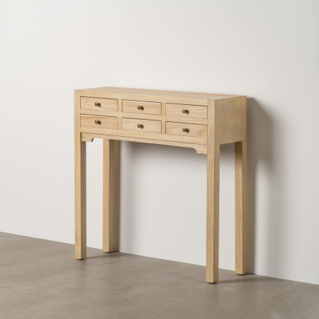 Console - Consolă cu 6 sertare paulownia – vedere frontală, design natural