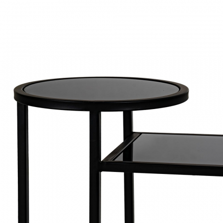 Consolă asimetrică Ixia – sticlă și metal negru, cu platformă rotundă – vedere frontală [4]