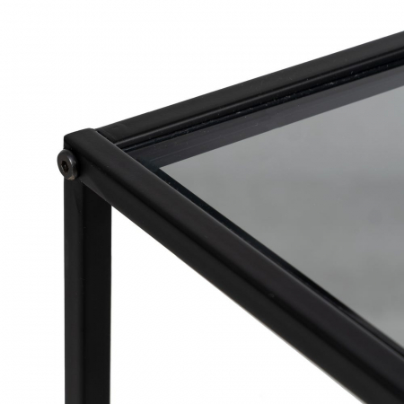 Consolă modernă Ixia – fier vopsit negru și blat sticlă transparentă – vedere laterală [3]