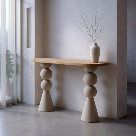 Console - Consolă modernă naturală cu picioare sculpturale albe