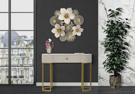 Consola catifea crem cu baza aurie Montpellier | creativdeco.ro [1]