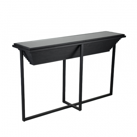 Console - Consolă neagră Cheops cu blat sticlă și cadru metalic