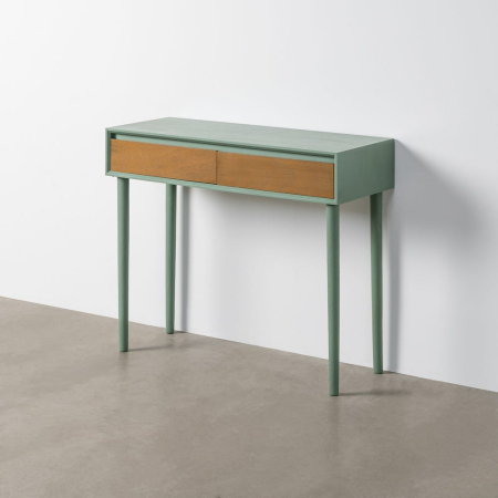 Console - Consolă pentru hol din MDF verde cu două sertare
