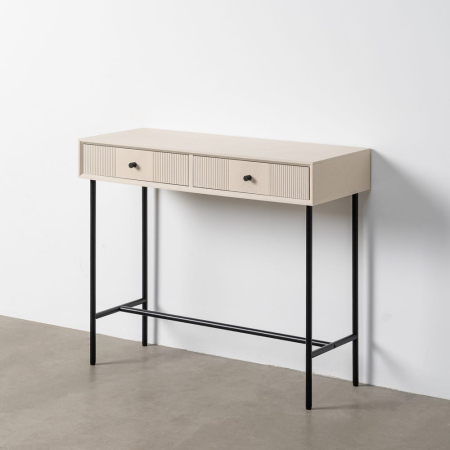 Console - Consolă pentru hol din MDF crem cu sertare și picioare metalice