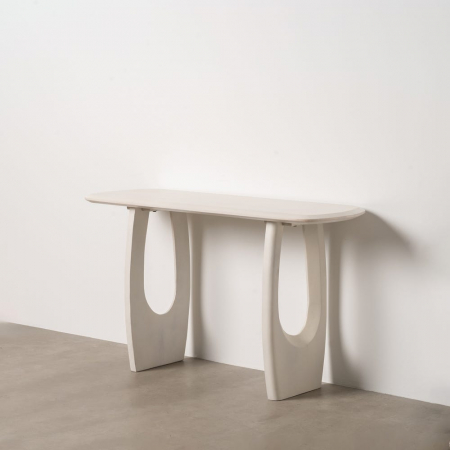 Mobilier - Consolă albă sculpturală din lemn de acacia – design elegant și artistic