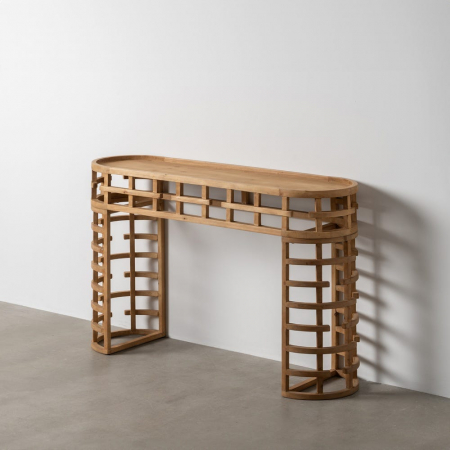 Mobilier - Consolă ovală lemn natur Ixia – vedere frontală artistică