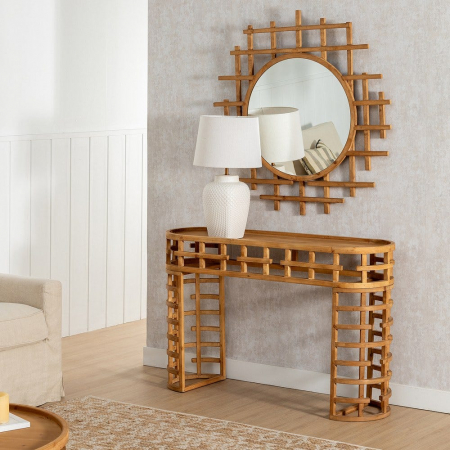 Consolă ovală lemn natur Ixia – vedere frontală artistică [8]