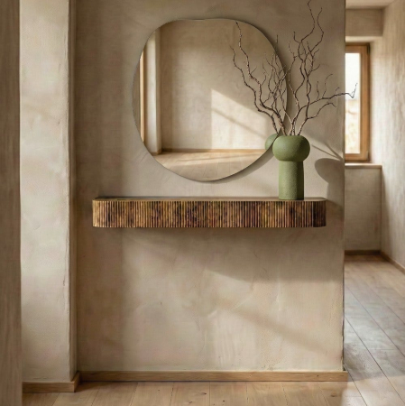 Console - Consolă suspendată din lemn de mango cu front striat