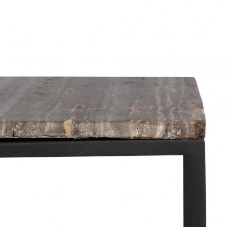 Consolă travertin Ixia – piatră maro cu nervuri și cadru metalic negru – vedere frontală [3]