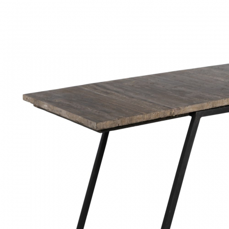 Consolă travertin Ixia – piatră maro cu nervuri și cadru metalic negru – vedere frontală [4]