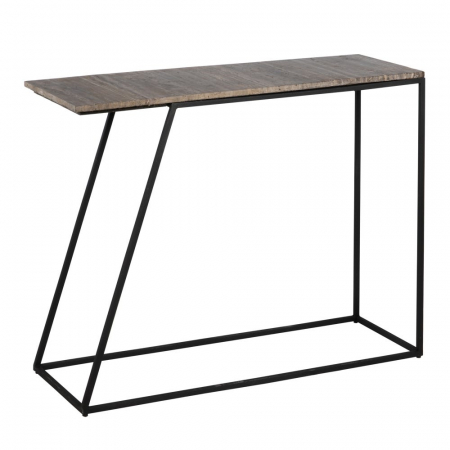 Consolă travertin Ixia – piatră maro cu nervuri și cadru metalic negru – vedere frontală [1]