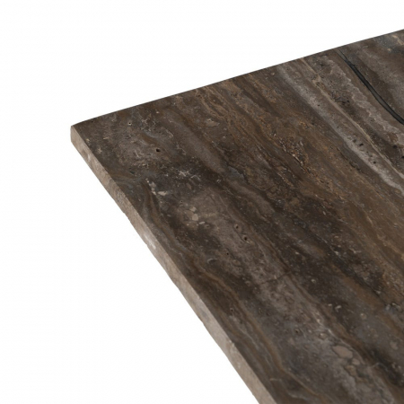 Consolă travertin Ixia – piatră maro cu nervuri și cadru metalic negru – vedere frontală [2]