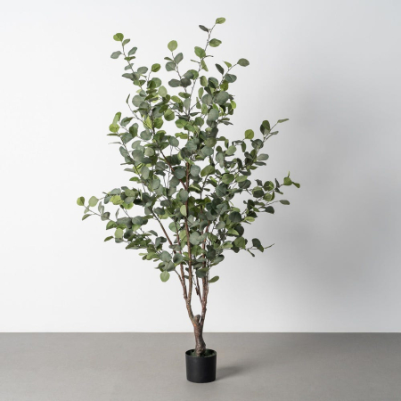Obiecte decorative in Stil Minimalist - Copac artificial de eucalipt verde cu trunchi dublu si coroana bogata stufoasa de 180 cm