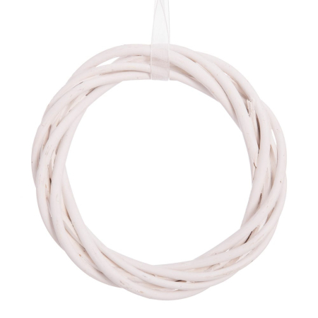 Obiecte decorative - Coroniță albă din răchită cu panglică transparentă pentru agățat la baza unei lumânări sau într-o ghirlandă