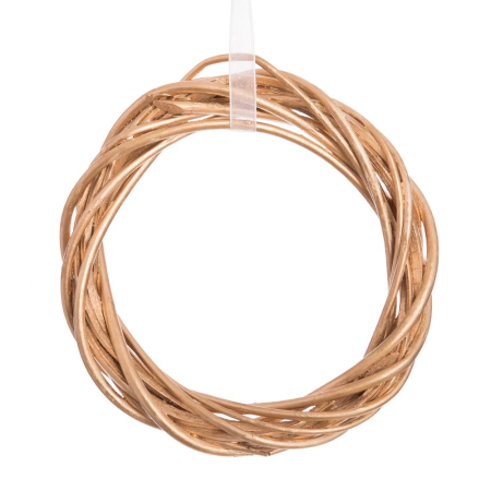 Obiecte decorative - Coroniță aurie din răchită cu finisaj auriu mat și panglică albă pentru ghirlandă sau lumânare