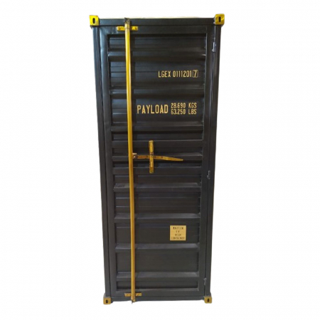 Biblioteca, rafturi, vitrine - Corp de depozitare Container – design container metalic, negru mat și accente aurii