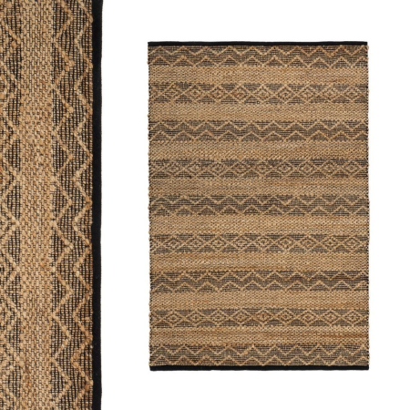 Covoare in Stil Boho - Covor boho negru și bej din iută și bumbac, cu benzi geometrice repetate