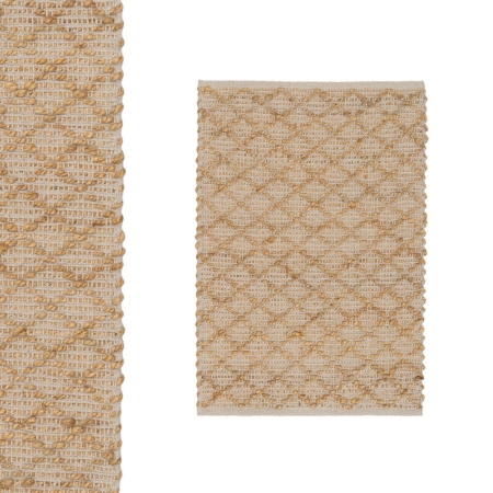 Textile in Stil Japandi - Covor crem și natural cu model în romburi din iută, cu margine unduită