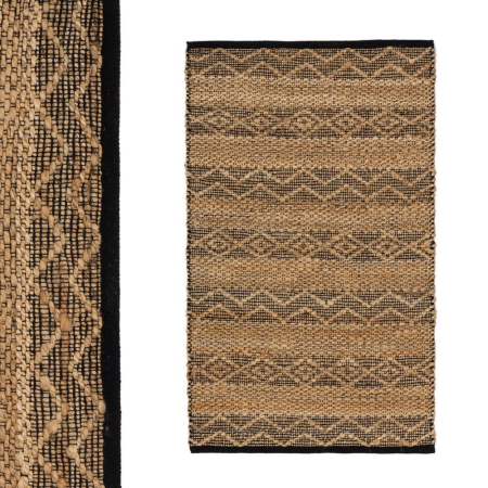 Covoare in Stil Boho - Covor cu benzi etnice negru și bej din iută și bumbac, cu chenar negru