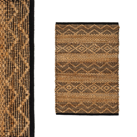 Covoare in Stil Boho - Covor cu motive zigzag în bej și negru din iută, cu chenar negru