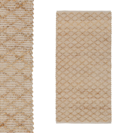 Textile in Stil Japandi - Covor alungit cu zăbrele fine în crem și auriu natural, din iută și bumbac
