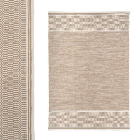 Contemporan - Covor din bumbac taupe cu câmp melanjat și borduri geometrice fine la capete