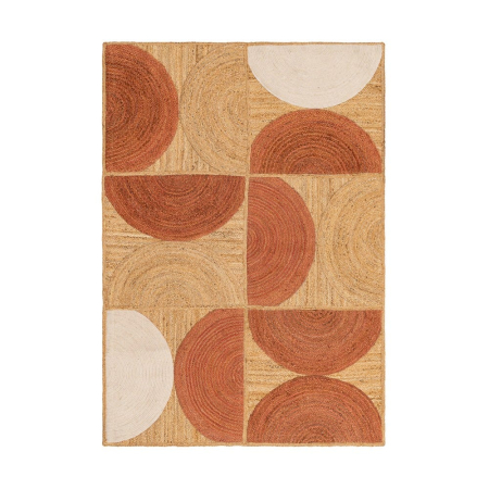 Textile - Covor din iută în nuanță teracotă cu model geometric din semicercuri – imagine principală în living