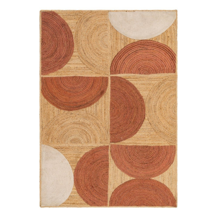 Textile - Covor din iută în nuanță teracotă cu model geometric din semicercuri – imagine principală în dining