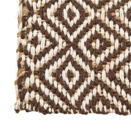 Covor din iută natural maro model geometric Altea – vedere de sus, romburi repetate, textură de iută. [3]