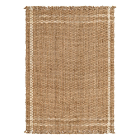 Textile - Covor din iută naturală cu borduri albe Altea – vedere de sus, borduri albe, textură de iută.