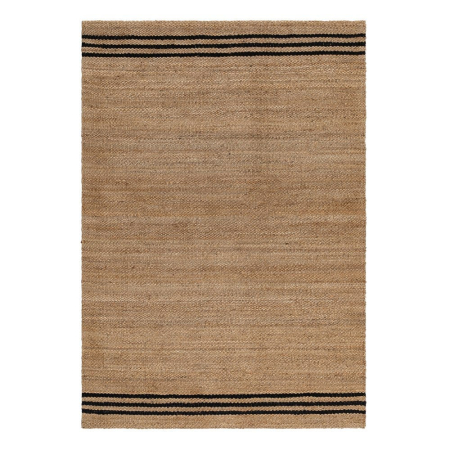 Textile - Covor din iută naturală cu borduri negre Altea – vedere de sus, borduri negre, textură de iută.