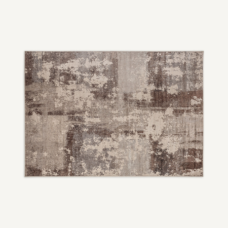 Stil de design - Covor dreptunghiular din viscoză cu pete abstracte în maro, taupe, bej și gri, fără franjuri