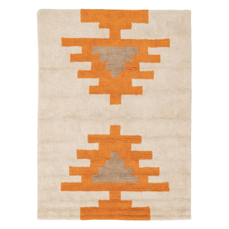 Covor dreptunghiular bumbac Azteca alb-portocaliu|Covoare vibrante pentru decor modern