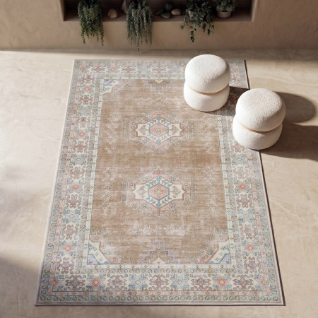 Textile - Covor dreptunghiular bej cu model clasic 160x230 cm