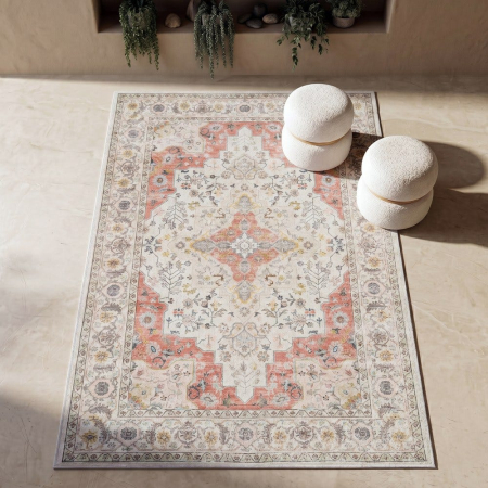 Textile - Covor dreptunghiular crem cu model floral clasic 160x230 cm