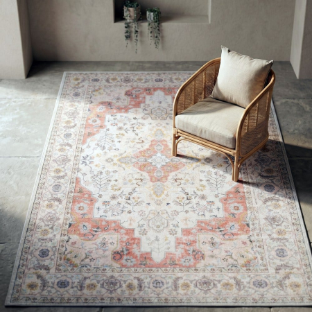 Textile - Covor dreptunghiular crem cu model floral clasic 200x300 cm