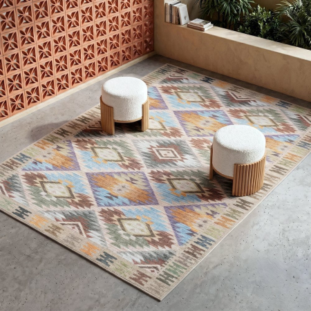 Covor dreptunghiular cu model etnic geometric multicolor Abasí 160x230 cm