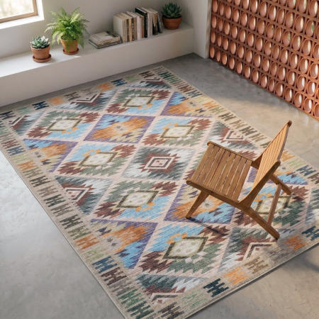 Textile - Covor dreptunghiular cu model etnic geometric multicolor Abasí 200x300 cm