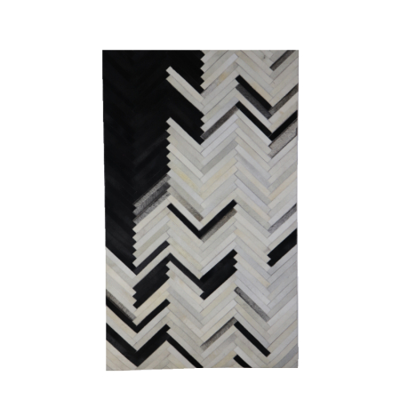 Covoare - Covor alb-negru din piele și lână cu aspect natural și texturi contrastante