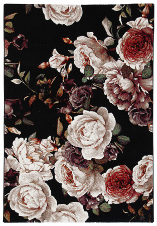 Textile - Covor shabby chic floral negru|Covoare romantice premium