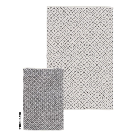 Covoare - Covor gri-alb mare reversibil cu doua fete diferite tesute manual, romburi si gri inchis
