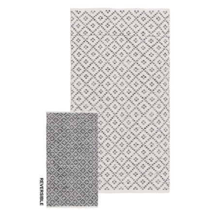 Covoare - Covor gri-alb reversibil cu doua fete diferite tesute manual, romburi si gri inchis