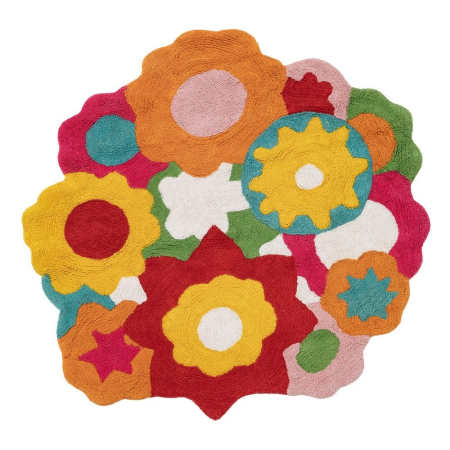 Camera copiilor - Covor rotund bumbac model floral|Covoare lavabile pentru decor modern